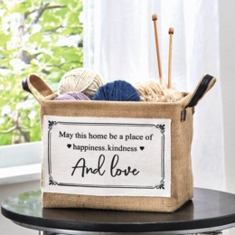 Love Sentiment Burlap Basket, , large