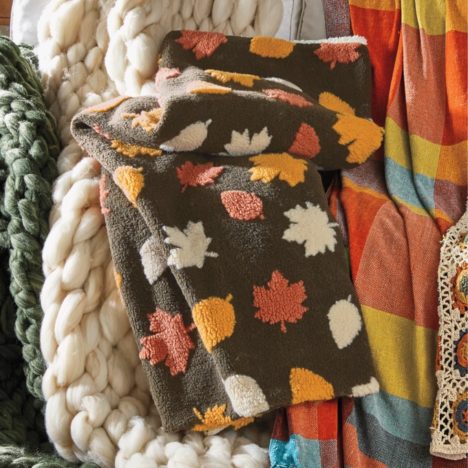 Jacquard Leaf Sherpa Throw, , large
