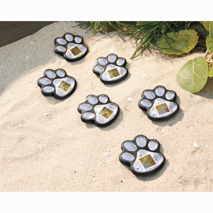Set of 6 Solar Paw Stake Lights, , large