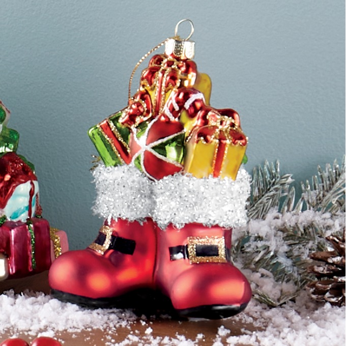 Santa Boots Glass Ornament, , large