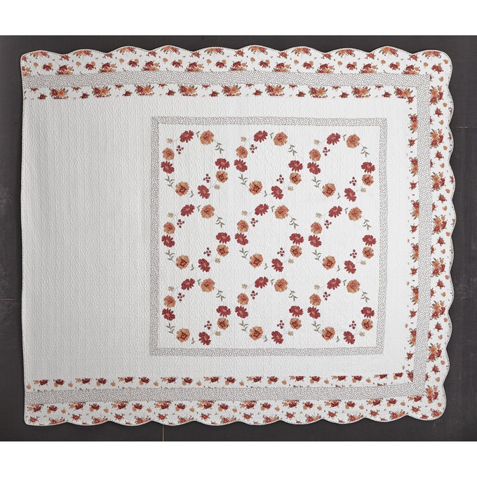 Autumnal Embroidered Quilted Bedspread, , large
