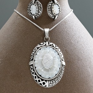 Floral Mother of Pearl Sterling Silver Necklace, , large