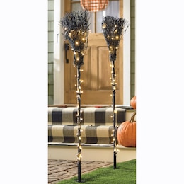 Set of 2 Lit Witch&rsquo;s Broom Stakes, , large