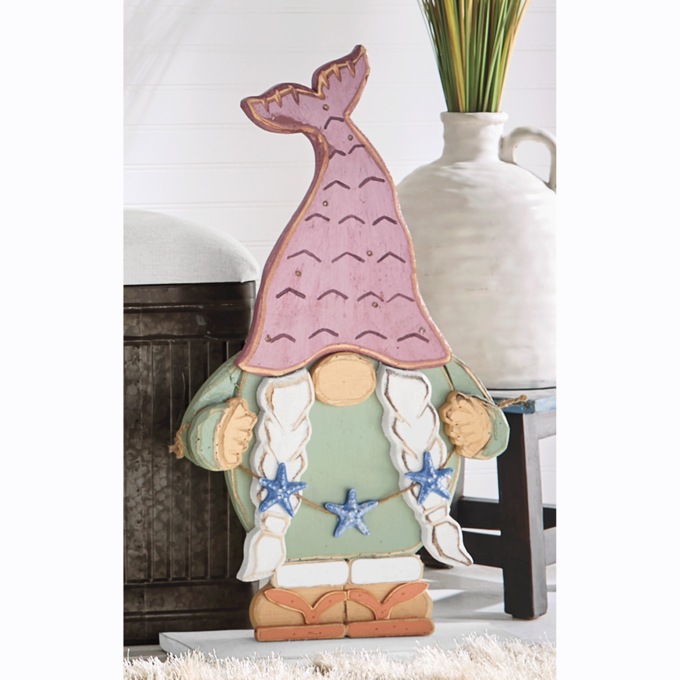 Chunky Wood Lit Coastal Gnome, , large