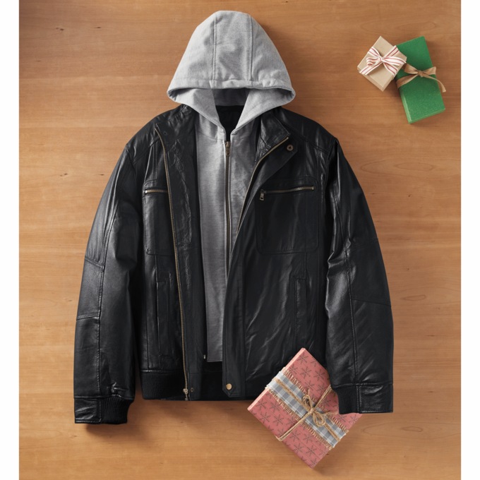 Hooded Faux-Leather Jacket, , large