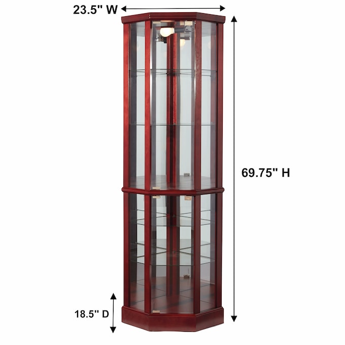Tessa Lighted Display Corner Curio Cabinet with Glass Shelves and Mirrored Back, , large