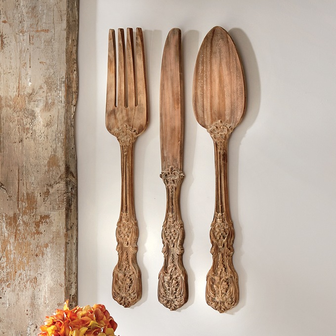 Set of 3 Carved Wood Wall Utensils