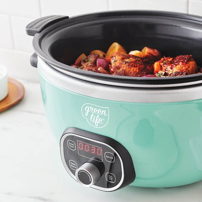 Green Life Slow Cooker Healthy Duo 6-Quart Slow Cooker, Turquoise, large