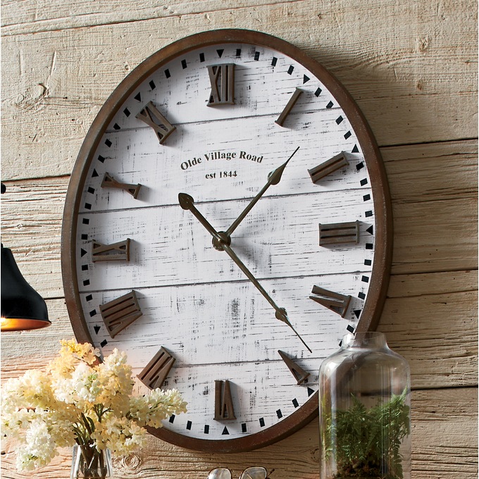Oval Weathered Wall Clock, , large