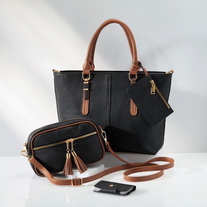 3-Piece Tote Set, Black, large