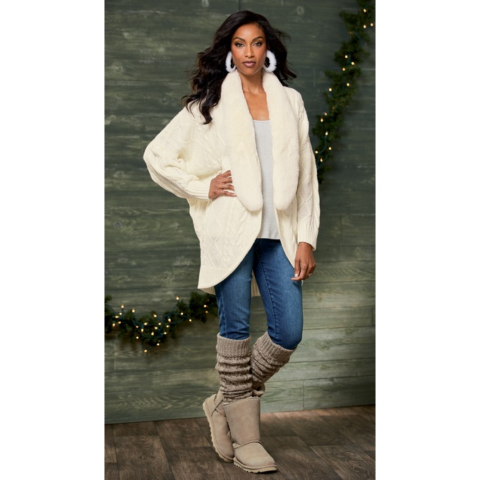 Diana Faux Fur-Trimmed Cardigan, , large