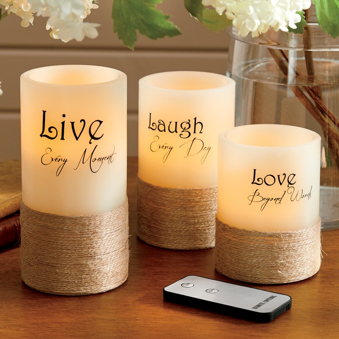 Set Of 3 Live Laugh Love Led Candles Country Door