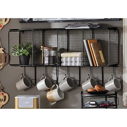 Wire Wall Shelf with Hooks, , large