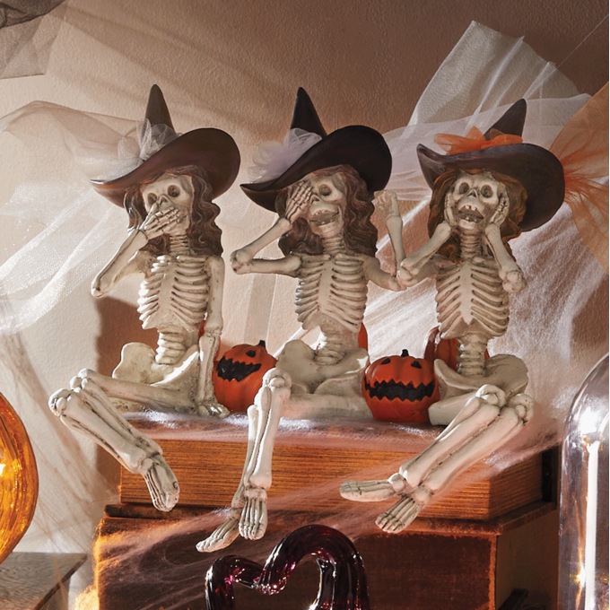 Witchy Skeleton Shelf-Sitter Trio, White, large