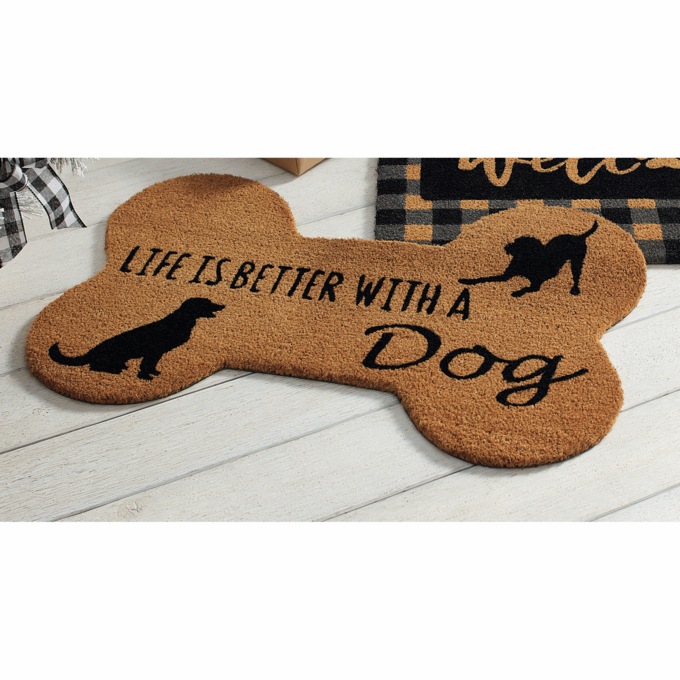 Dog Bone-Shaped Indoor/Outdoor Coir Mat - 20" x 30", , large