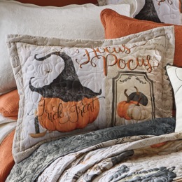 Halloween Pumpkin Scroll Quilted Standard Sham, , large