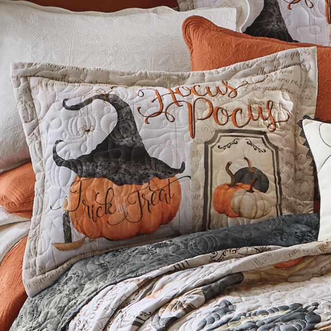 Halloween Pumpkin Scroll Quilted Standard Sham, , large
