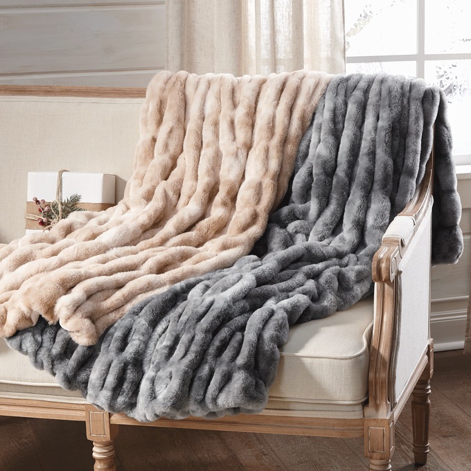 Super-Soft Ruched Throw, Gray Multi, large