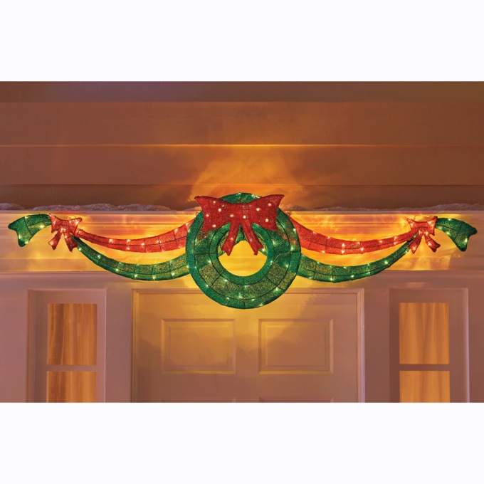 Dazzling Lighted Swag and Bow, , large
