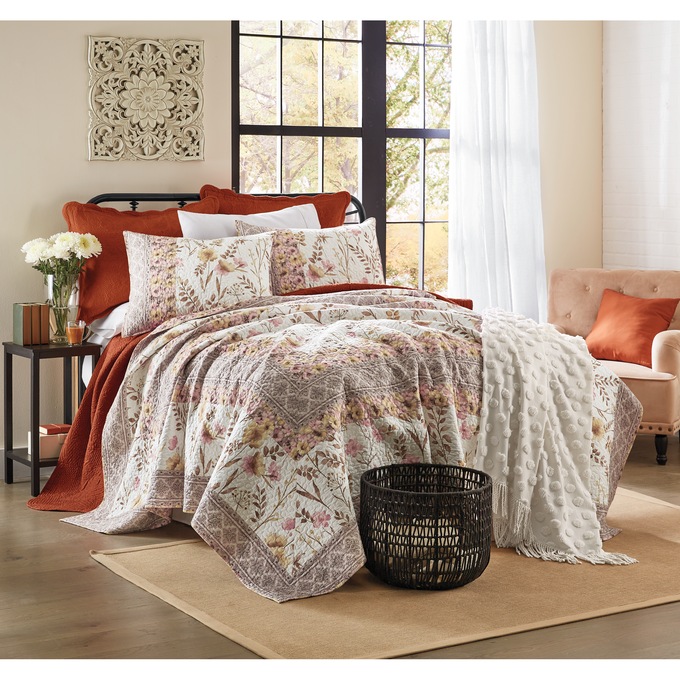 Golden Floral Oversized Quilt, , large