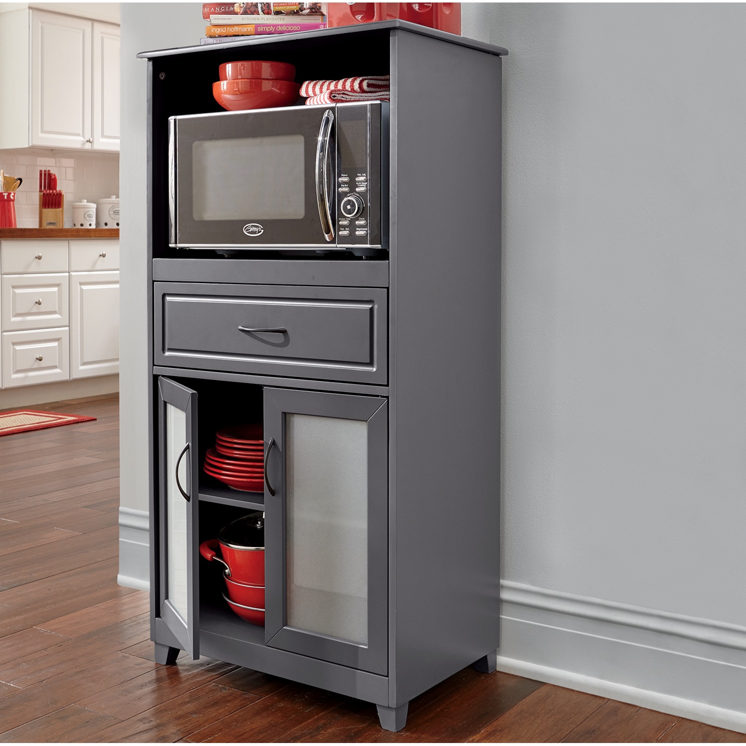 Microwave Storage with Glass Door Country Door