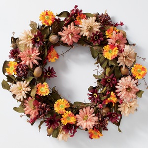 Red And Pink Daisy Fall Floral Wreath, , large