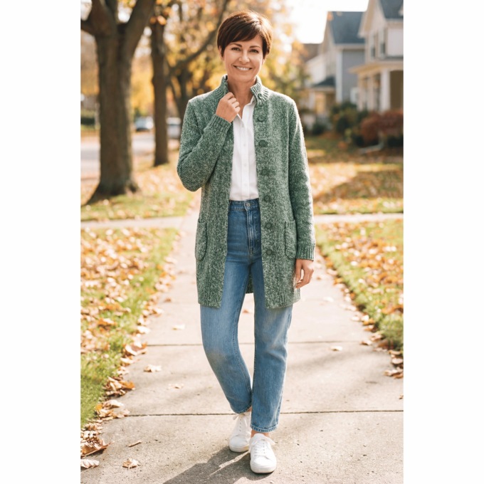 Marled Button-Front Cardigan for Women, , large
