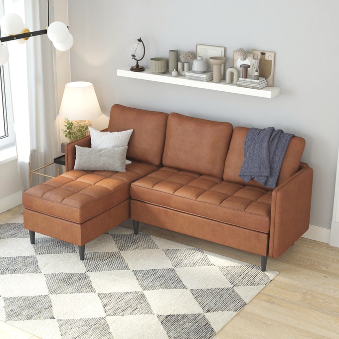 Xandor Sectional Sofa, Camel Faux Leather, large
