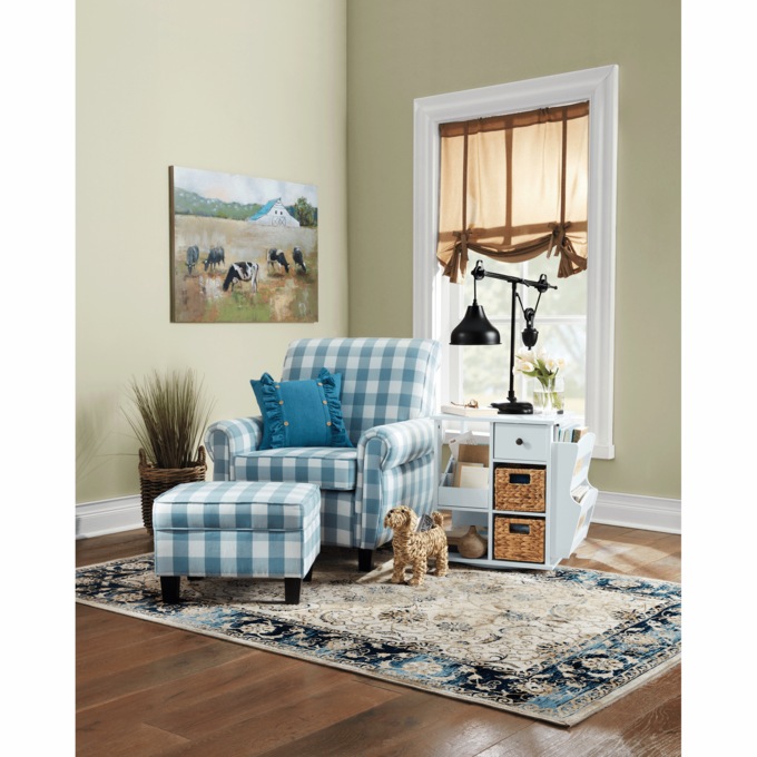 Buffalo Check Armchair and Ottoman, Blue Cream, large