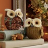 Set of 2 Plaid Sisal Harvest Owls, , large
