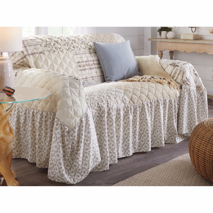 Quilted Ruffled Furniture Throw Protector, , large