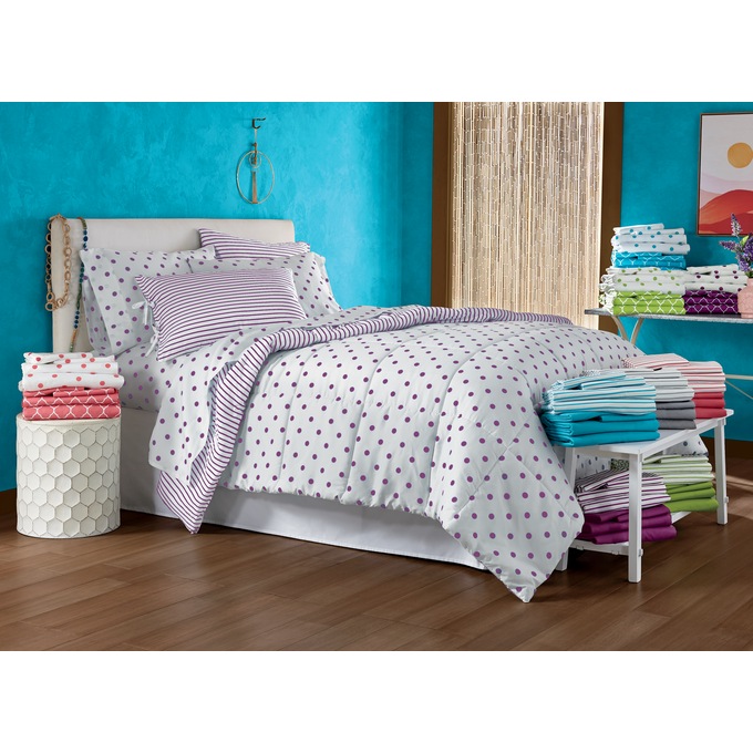 Reversible Dot and Stripe Down-Alternative Comforter Set, , large
