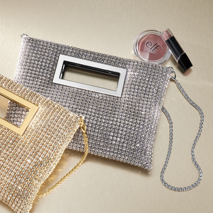 Rhinestone Clutch Crossbody Bag, Silver, large