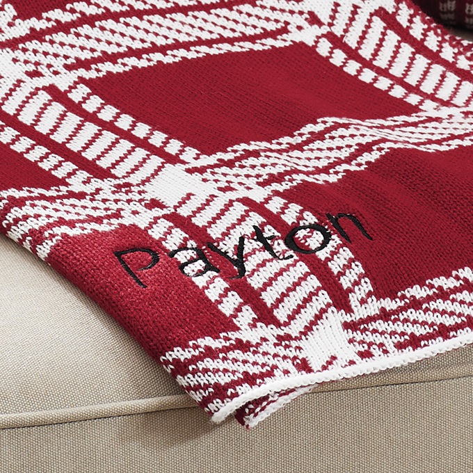 Holiday Plaid Throw and Pillow Set, Red/White, large