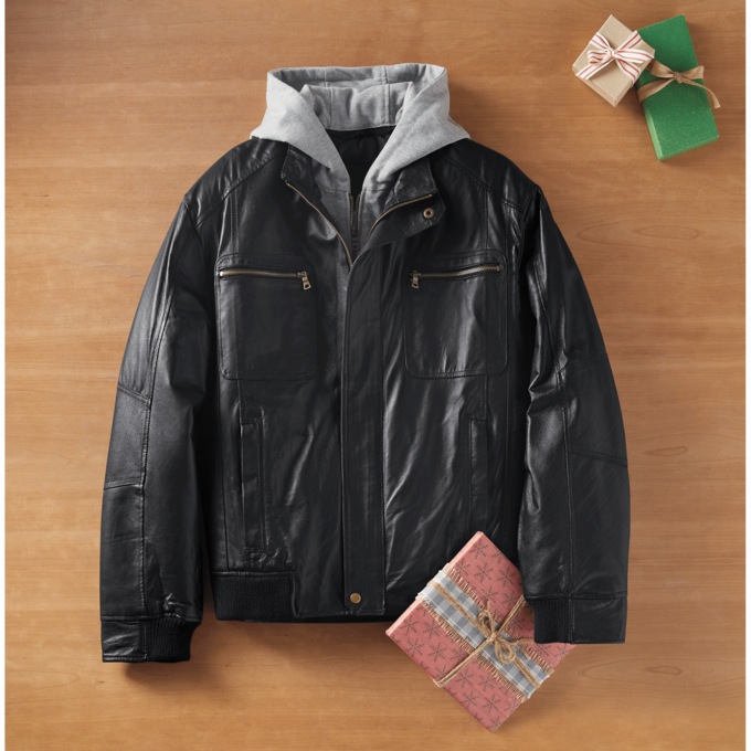 Hooded Faux-Leather Jacket, , large
