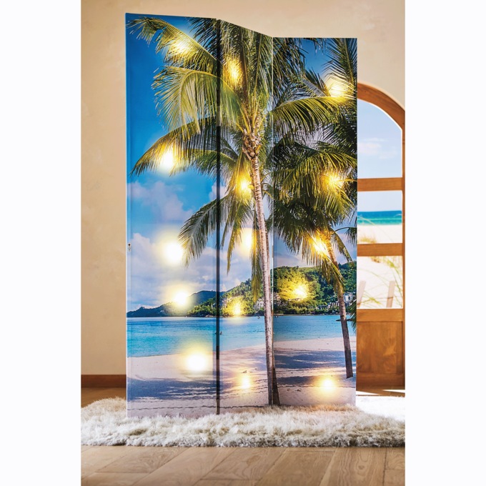 Lit Reversible Beach Views Room Screen, Multi, large