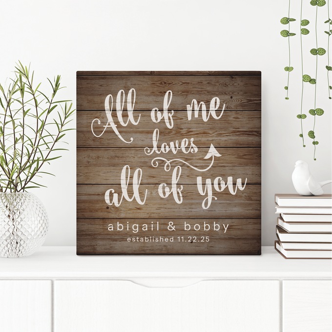 Personalized All of Me Loves You Wall Art, Brown, large