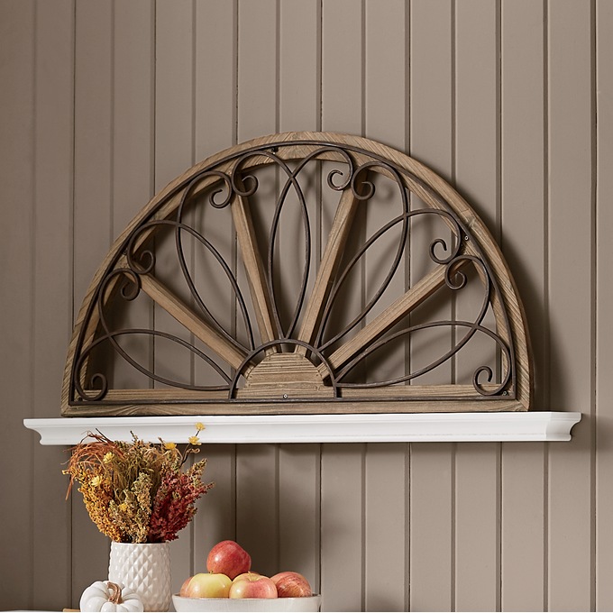 Wood and Metal Half Moon Wall D&eacute;cor, , large
