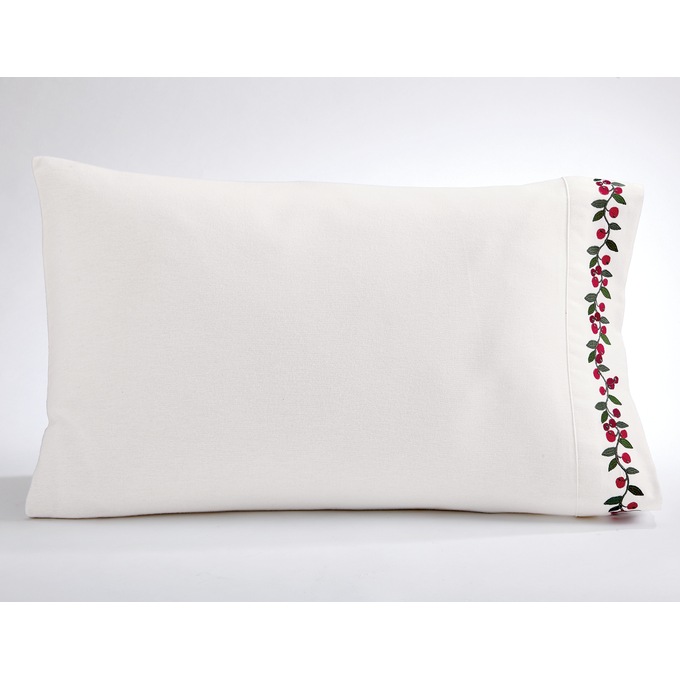 Holly Berry Embroidered Cotton Flannel Sheet Set, , large