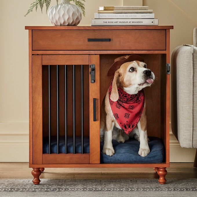 Barn Door Pet Single Kennel with Storage, , large