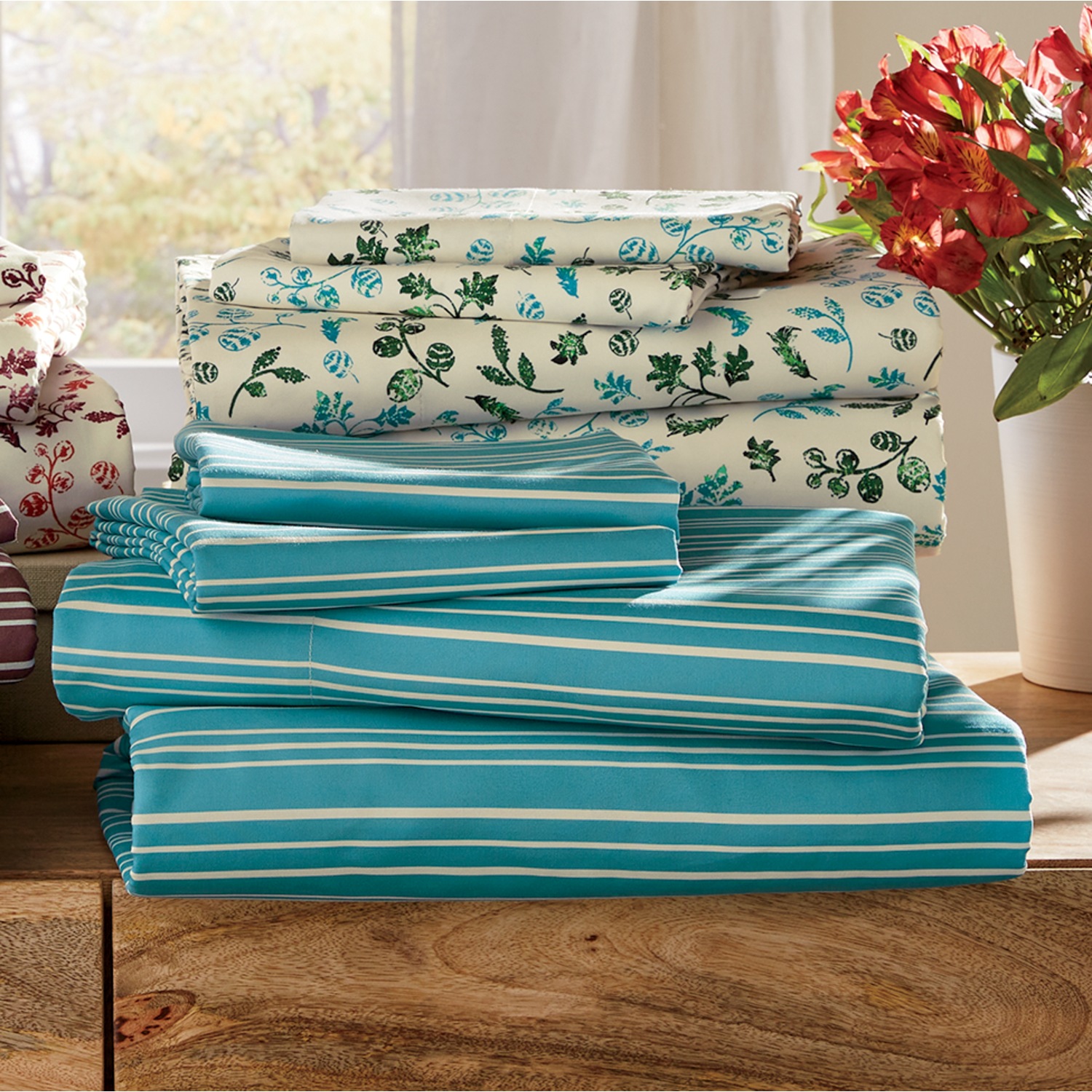 Leaf Stripe Print 2Pack Microflannel Sheet Set Country Door