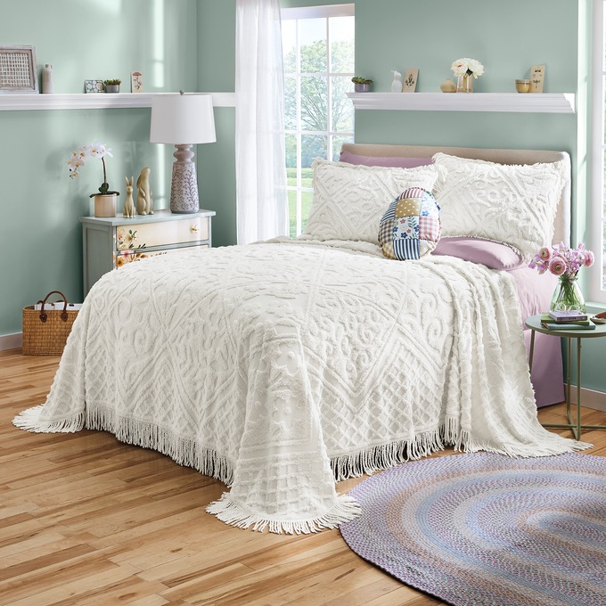 Lattice Chenille Bedspread, , large