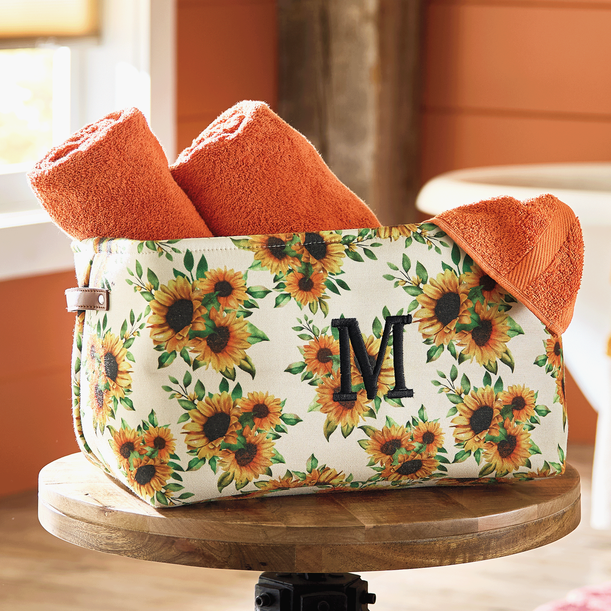 Sunflower Floral Collapsible Fabric Storage Basket, Multi, large