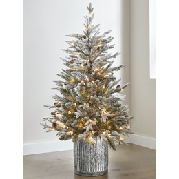 4&#39; Flocked Pinecone Tree in Metal Pot, , large