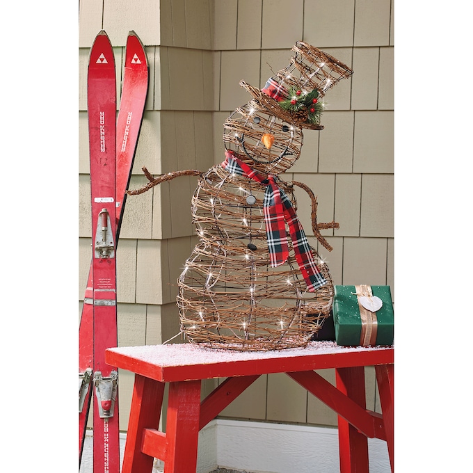 Lighted Rattan Snowman Holiday Decoration, , large