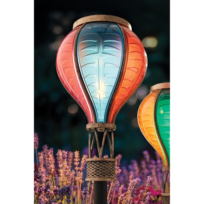 Solar Fire Glow Lighted Hot Air Balloon Stake, Blue, large