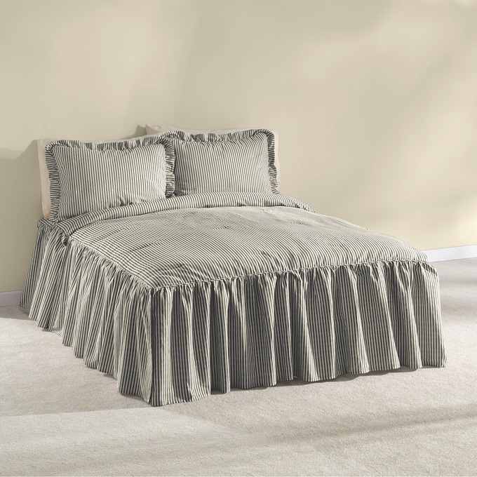 Ticking Stripe Ruffled Bedspread Country Door - Black Ticking Stripe Bedding Ticking Stripe Ruffled Bedspread Country Door - Black Ticking Stripe Bedding