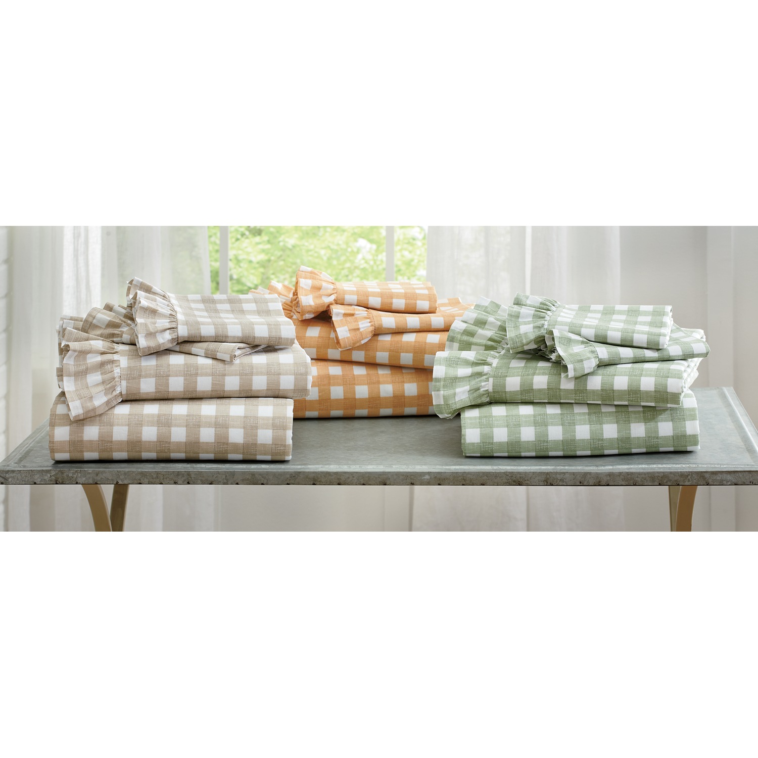 Ruffle Gingham Cotton Sheet Set Country Door