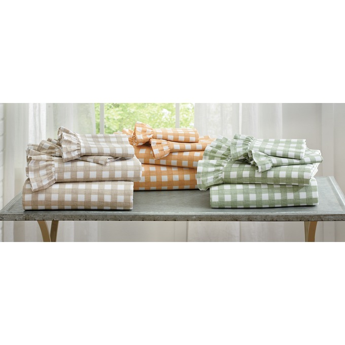 Ruffle Gingham Cotton Sheet Set, , large