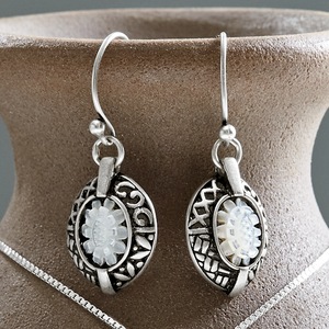 Floral Mother of Pearl Sterling Silver Earrings, , large